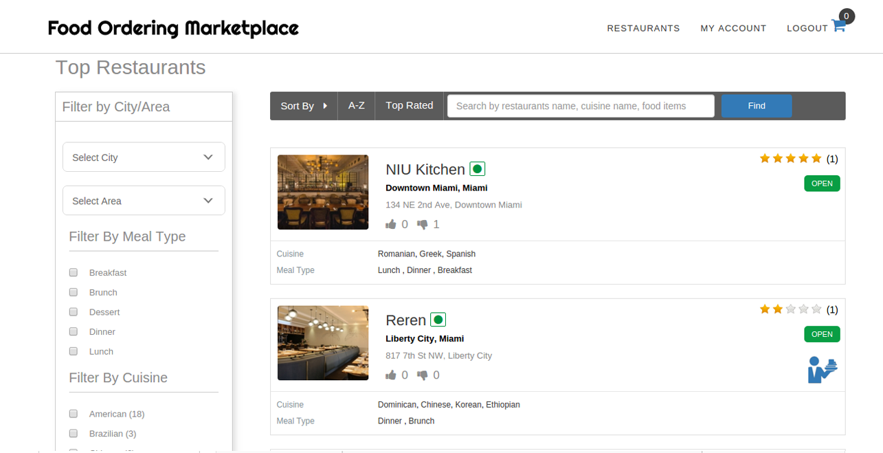 List/Filter/Sort Restaurants